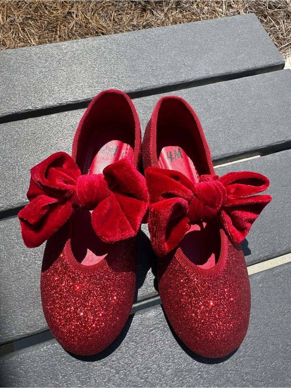 H&M Sparkling Red Bow Girls Dress Flats